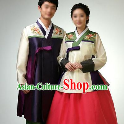 Traditional Korean Costumes Bridegroom and Bride Formal Attire Ceremonial Clothes, Korea Court Embroidered Wedding Clothing for Men for Women