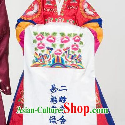 Traditional Korean Costumes Bride Formal Attire Ceremonial Palace Lady Full Dress, Korea Court Embroidered Wedding Clothing for Women