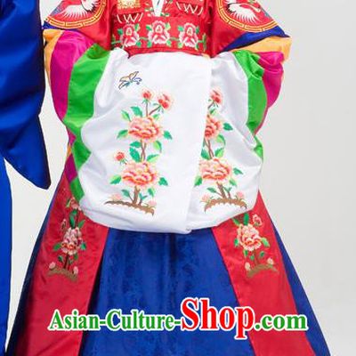 Traditional Korean Costumes Bride Formal Attire Ceremonial Palace Lady Full Dress, Korea Court Embroidered Wedding Clothing for Women