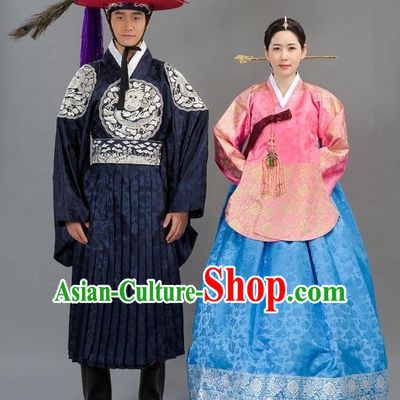 Traditional Korean Costumes Emperor and Empress Formal Attire Ceremonial Wedding Clothing, Asian Korea Hanbok Embroidered Clothing for Women for Men