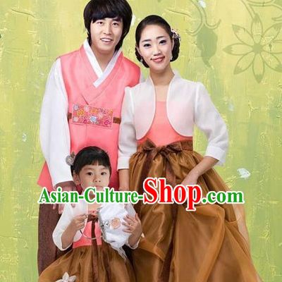 Traditional Korean Costumes Parent-Child Outfit Full Dress Family Formal Attire Ceremonial Clothes, Korea Court Embroidered Clothing