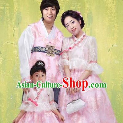 Traditional Korean Costumes Parent-Child Outfit Full Dress Family Formal Attire Ceremonial Clothes, Korea Court Embroidered Clothing Complete Set