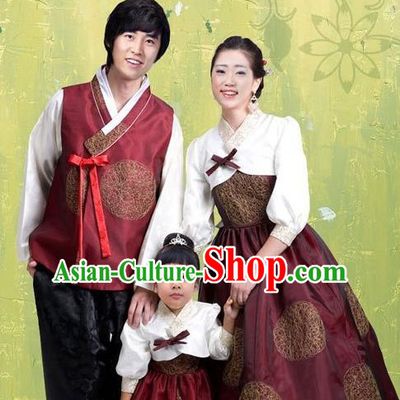 Traditional Korean Costumes Parent-Child Outfit Full Dress Family Formal Attire Ceremonial Clothes, Korea Court Embroidered Clothing Complete Set
