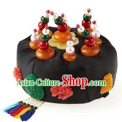 Traditional Korean Hats Palace Lady Formal Attire Ceremonial Hair Accessories, Asian Korea Hanbok Bride Embroidered Headwear for Women