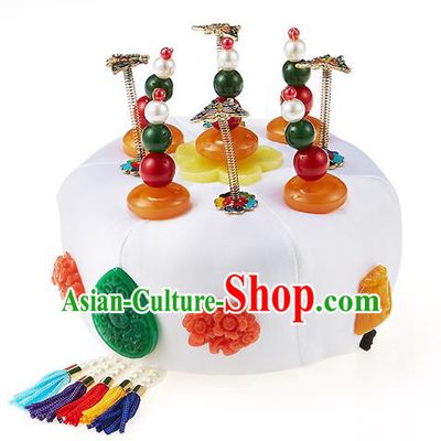 Traditional Korean Palace Lady Hats Formal Attire Ceremonial Hair Accessories, Asian Korea Hanbok Bride Embroidered Headwear for Women