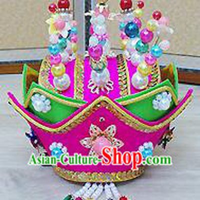 Traditional Korean Palace Lady Pink Hat Formal Attire Ceremonial Hair Accessories, Asian Korea Hanbok Bride Embroidered Headwear for Women