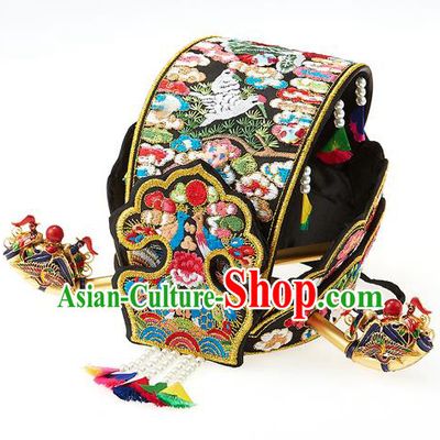 Traditional Korean Palace Lady Hair Accessories Hair Crown, Asian Korea Hanbok Bride Embroidered Headband Headwear for Women