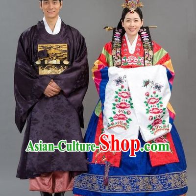 Traditional Korean Costumes Emperor and Empress Formal Attire Ceremonial Cloth, Asian Korea Hanbok Embroidered Clothing for Women for Men