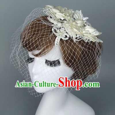 Top Grade Handmade Wedding Hair Accessories White Lace Top Hat, Baroque Style Bride Headwear for Women