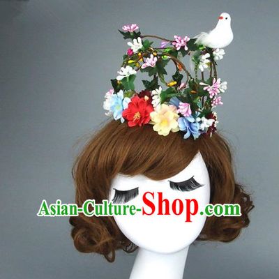 Top Grade Handmade Princess Hair Accessories Model Show Rattan Pigeon Royal Crown, Baroque Style Bride Deluxe Headwear for Women
