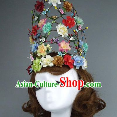 Top Grade Handmade Princess Hair Accessories Model Show Rattan Flowers Royal Crown, Baroque Style Bride Deluxe Headwear for Women