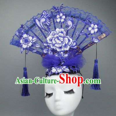 Asian China Theatrical Ornamental Flowers Floral Hair Accessories Model Show Lace Headdress, Traditional Chinese Manchu Lady Headwear for Women