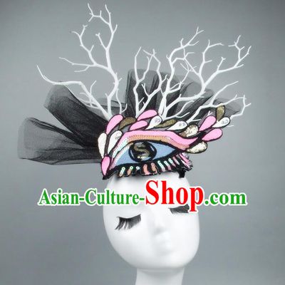 Asian China Black Veil Hair Accessories Model Show Embroidery Headdress, Halloween Ceremonial Occasions Miami Deluxe Headwear
