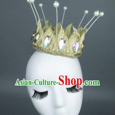Top Grade Handmade Classical Hair Accessories Hair Crown, Baroque Style Golden Imperial Crown Hair Jewellery for Women