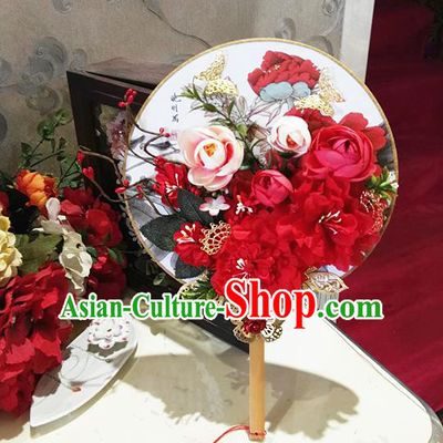 Traditional Handmade Chinese Ancient Wedding Round Fans, Hanfu Palace Lady Bride Mandarin Fans for Women