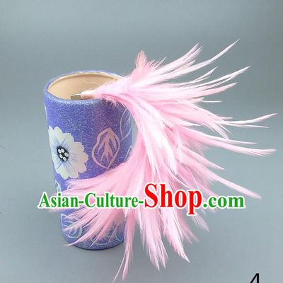 Top Grade Handmade Classical Hair Accessories Princess Pink Feather Bobby Pin, Baroque Style Wedding Bride Hair Claw for Women