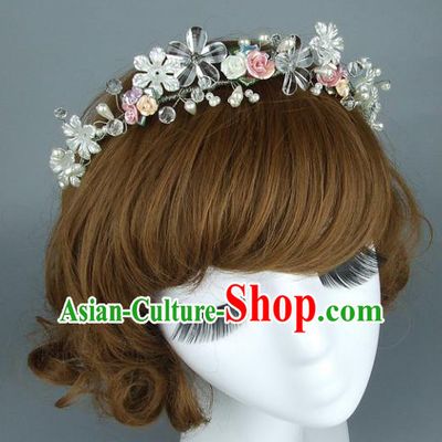 Top Grade Handmade Classical Hair Accessories Princess Ceramics Flowers Hair Clasp, Baroque Style Wedding Bride Headband for Women