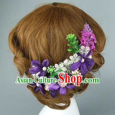 Top Grade Handmade Hair Accessories Princess Ceramics Flowers Purple Hair Clasp, Baroque Style Wedding Bride Headband for Women