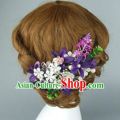 Top Grade Handmade Hair Accessories Princess Ceramics Flowers Purple Hair Clasp, Baroque Style Wedding Bride Headband for Women