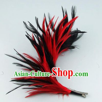 Top Grade Handmade Latin Dance Hair Accessories Red Feather Hair Claw, Baroque Style Wedding Bride Hair Stick for Women