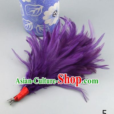 Top Grade Handmade Latin Dance Hair Accessories Purple Feather Hair Claw, Baroque Style Wedding Bride Hair Stick for Women