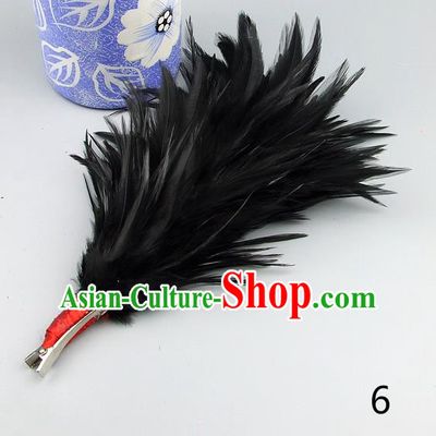 Top Grade Handmade Latin Dance Hair Accessories Black Feather Hair Claw, Baroque Style Wedding Bride Hair Stick for Women