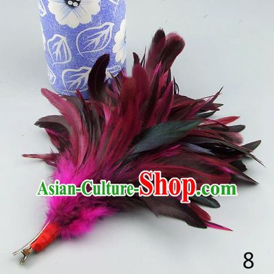 Top Grade Handmade Latin Dance Hair Accessories Rosy Feather Hair Claw, Baroque Style Wedding Bride Hair Stick for Women