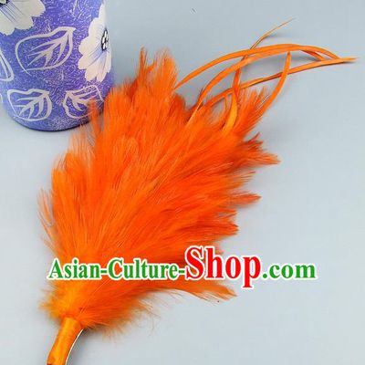 Top Grade Handmade Latin Dance Hair Accessories Orange Feather Hair Claw, Baroque Style Wedding Bride Hair Stick for Women