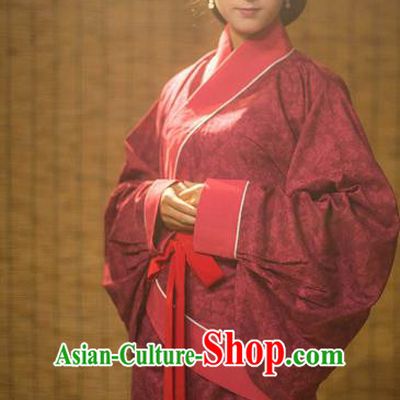 Traditional Chinese Han Dynasty Palace Lady Wedding Costume, Asian China Ancient Hanfu Red Curve Bottom Clothing for Women