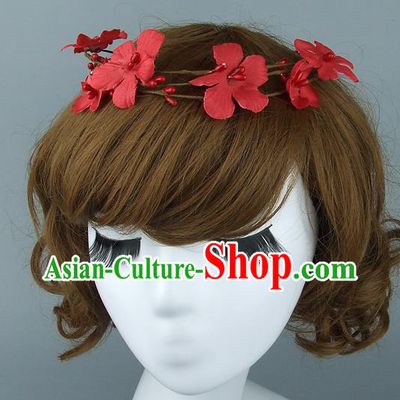 Top Grade Handmade Wedding Hair Accessories Model Show Rattan Plaited Red Flowers Hair Clasp, Baroque Style Bride Deluxe Headwear for Women