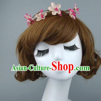 Top Grade Handmade Wedding Hair Accessories Model Show Rattan Plaited Light Pink Flowers Hair Clasp, Baroque Style Bride Deluxe Headwear for Women