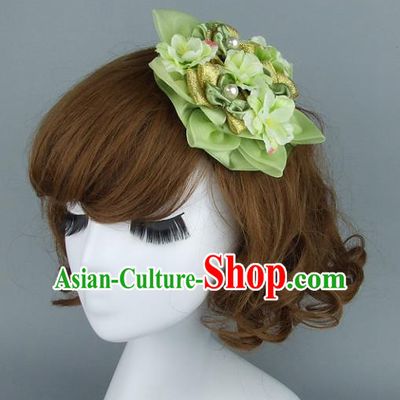 Top Grade Handmade Wedding Hair Accessories Model Show Green Flowers Hair Stick, Baroque Style Bride Deluxe Headwear for Women