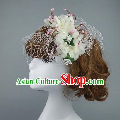 Top Grade Handmade Wedding Hair Accessories Model Show Veil Flowers Hair Stick, Baroque Style Bride Deluxe Headwear for Women