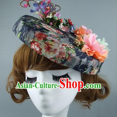 Top Grade Handmade Wedding Hair Accessories Model Show Flowers Top Hat, Baroque Style Bride Deluxe Headwear for Women