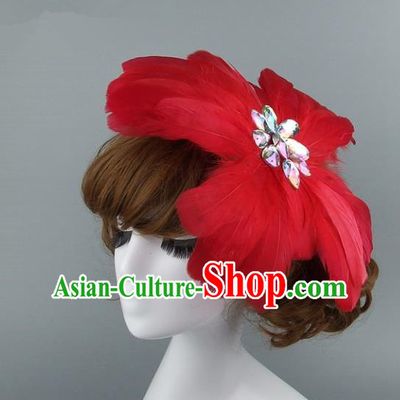 Top Grade Handmade Halloween Hair Accessories Model Show Red Feather Hair Stick, Baroque Style Deluxe Headwear for Women