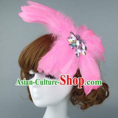 Top Grade Handmade Halloween Hair Accessories Model Show Pink Feather Hair Stick, Baroque Style Deluxe Headwear for Women