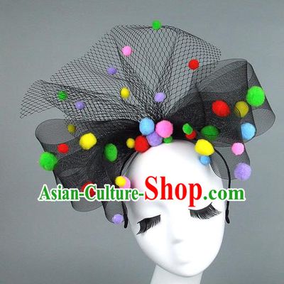 Top Grade Handmade Halloween Hair Accessories Model Show Black Veil Hair Stick, Baroque Style Deluxe Headwear for Women