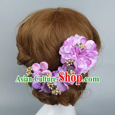 Top Grade Handmade Wedding Hair Accessories Purple Flowers Headband Hair Clasp, Baroque Style Bride Headwear for Women