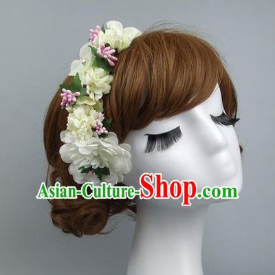 Top Grade Handmade Wedding Hair Accessories Beige Flowers Headband Hair Clasp, Baroque Style Bride Headwear for Women
