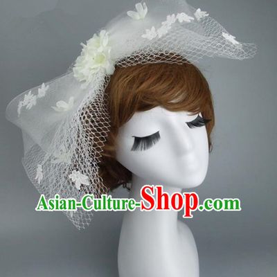 Top Grade Handmade Wedding Hair Accessories White Veil Bowknot Headpiece, Baroque Style Bride Headwear for Women
