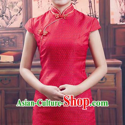 Traditional Chinese National Costume Tang Suit Short Red Qipao, China Ancient Cheongsam Printing Chirpaur Dress for Women