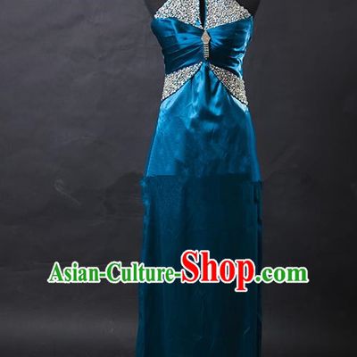 Traditional Chinese Modern Dancing Costume, Women Opening Dance Costume, Modern Dance Blue Dress for Women
