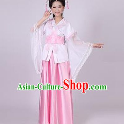 Asian China Ancient Han Dynasty Palace Lady Costume, Traditional Chinese Princess Hanfu Embroidered Pink Dress Clothing for Women