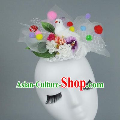 Asian Fancy Ball Flowers Hair Accessories Model Show Headdress, Halloween Ceremonial Occasions Miami Deluxe Headwear