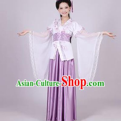 Asian China Ancient Han Dynasty Palace Lady Costume, Traditional Chinese Princess Hanfu Embroidered Purple Dress Clothing for Women