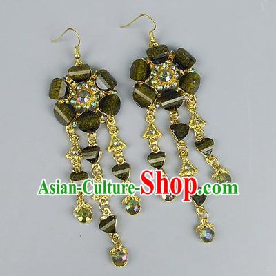 Top Grade Wedding Accessories Vintage Golden Tassel Earrings, Baroque Style Handmade Bride Green Crystal Eardrop for Women