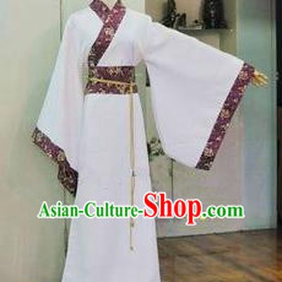 Asian China Ancient Han Dynasty Palace Lady Costume, Traditional Chinese Princess Hanfu Embroidered White Dress Clothing for Women