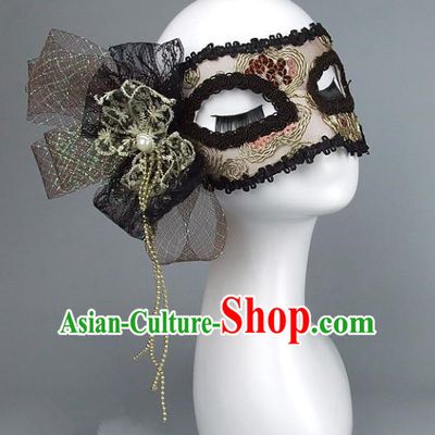 Top Grade Handmade Exaggerate Fancy Ball Accessories Black Lace Mask, Halloween Model Show Ceremonial Occasions Face Mask
