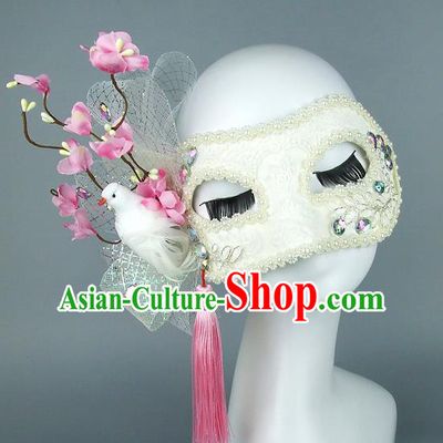 Top Grade Handmade Exaggerate Fancy Ball Accessories Pink Flowers Pigeon Mask, Halloween Model Show Ceremonial Occasions Face Mask