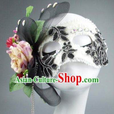 Top Grade Handmade Exaggerate Fancy Ball Accessories Black Veil Lace Mask, Halloween Model Show Ceremonial Occasions Face Mask